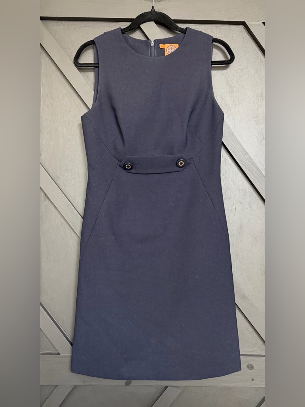 Tory Burch Sleeveless A-Line Wool Blend Dress in Navy Blue, Size 6 - Picture 2 of 11